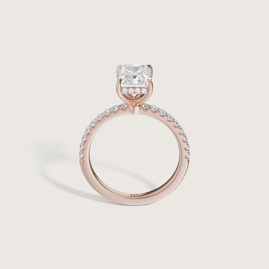 Vera Radiant Solitatire  Ring With Hidden Halo & Diamond Band