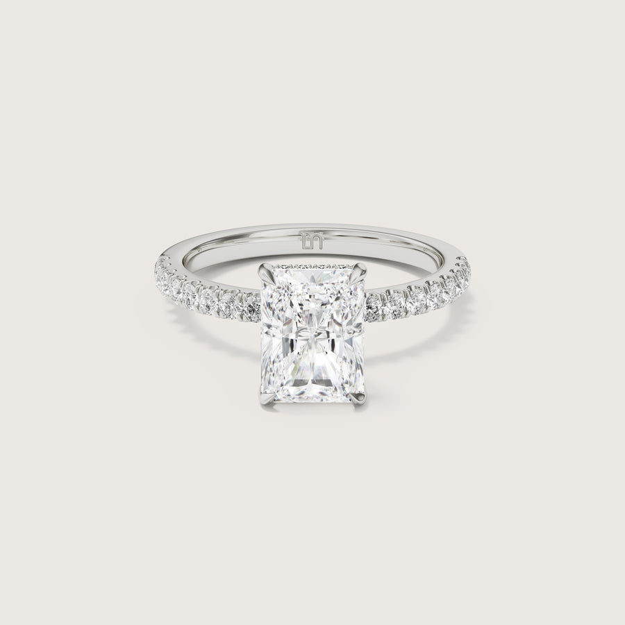 Vera Radiant Solitatire  Ring With Hidden Halo & Diamond Band