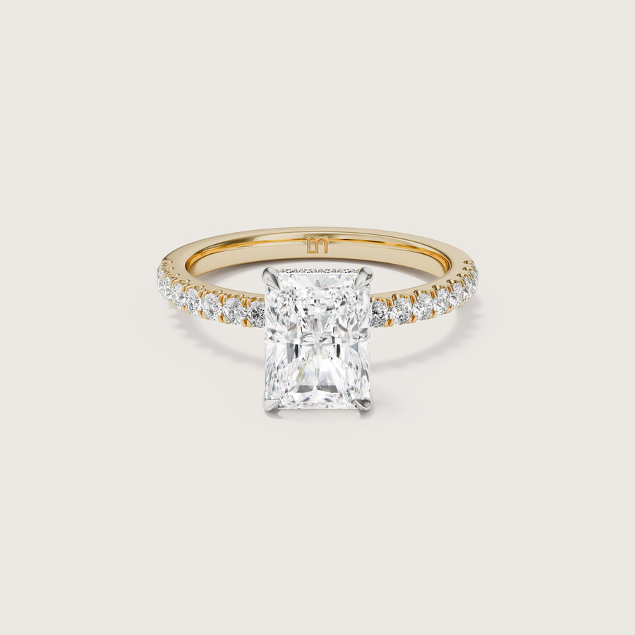 Vera Radiant Solitatire  Ring With Hidden Halo & Diamond Band