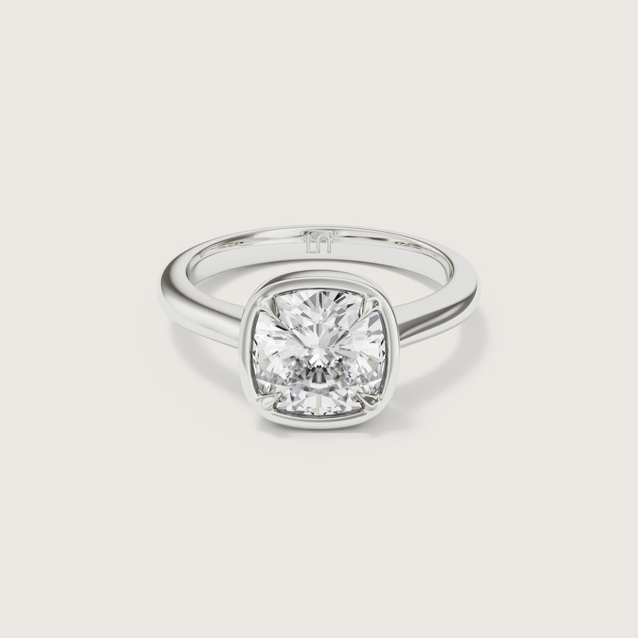 Edie bezel cushion diamond solitaire Lindelli  Platinum 