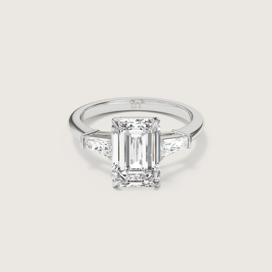 Mayfair 3 stone trilogy emerald Lindelli white gold engagement ring  
