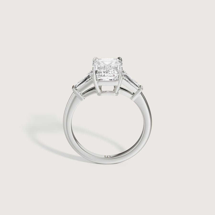 Mayfair 3 stone trilogy emerald Lindelli white gold engagement ring  