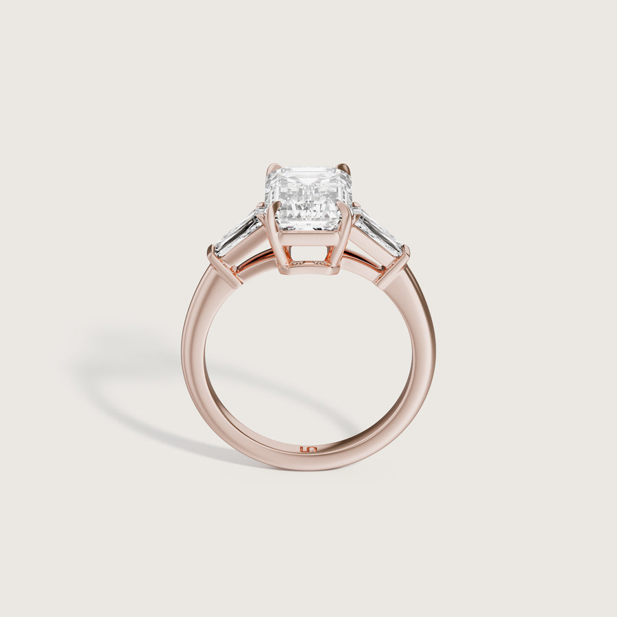 Mayfair 3 stone trilogy emerald Lindelli rose gold engagement ring  