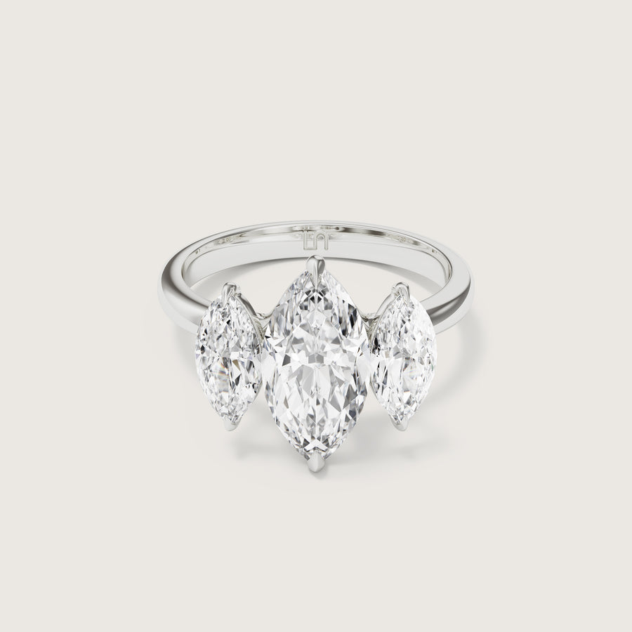 Ravello marquise three stone diamond engagement ring Lindelli white gold 