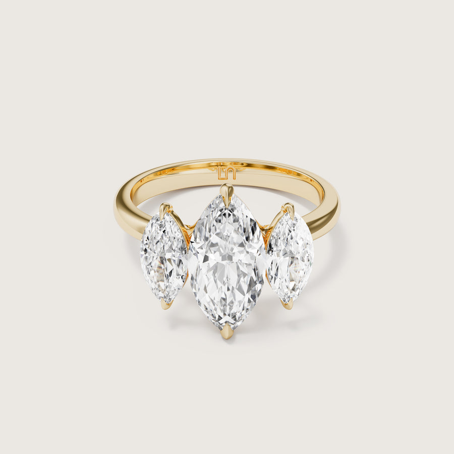 Ravello marquise three stone diamond engagement ring Lindelli yellow gold 
