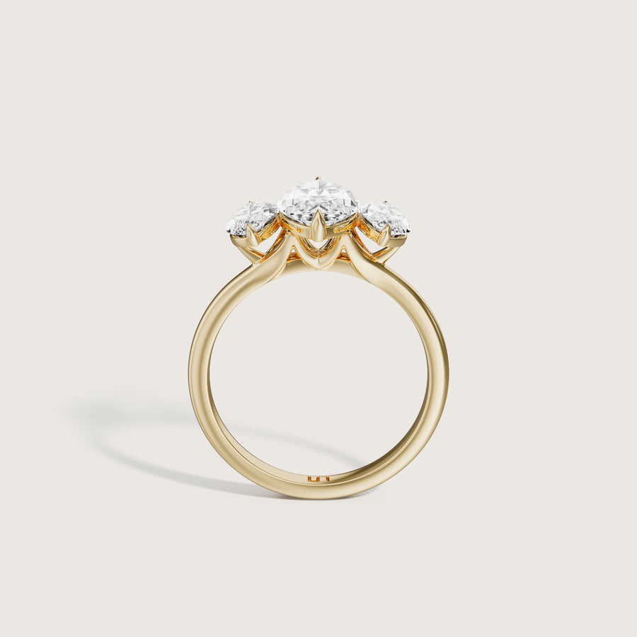 Ravello marquise three stone diamond engagement ring Lindelli yellow gold 