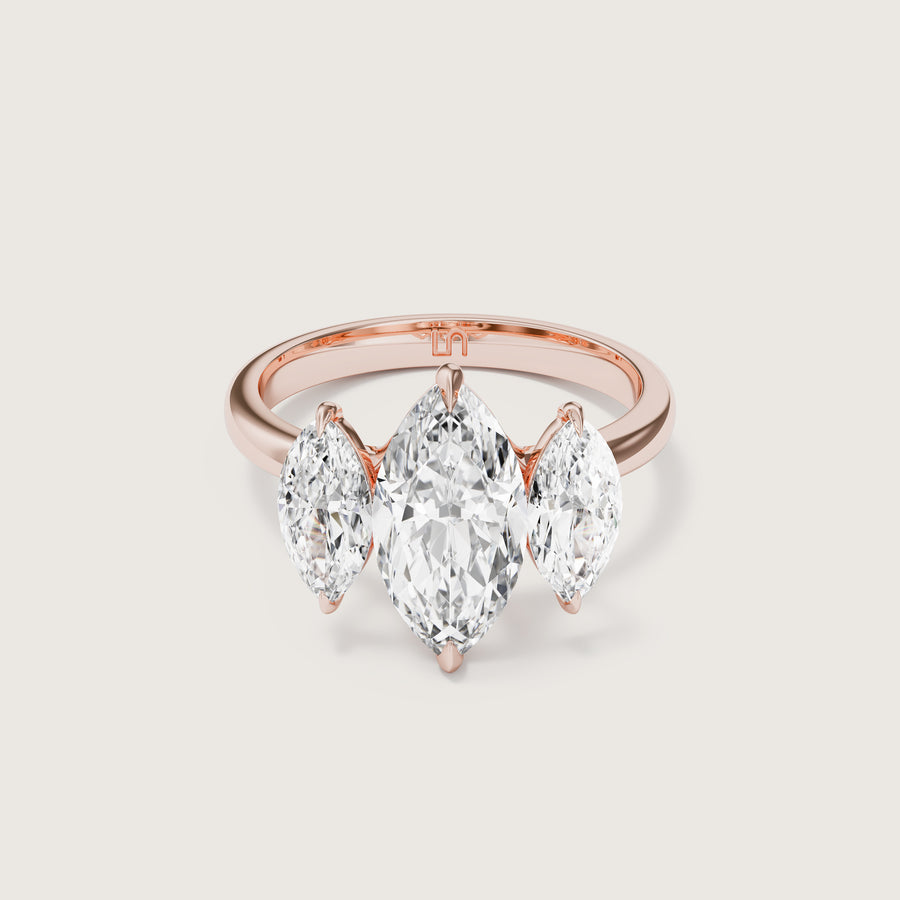 Ravello marquise three stone diamond engagement ring Lindelli rose gold 