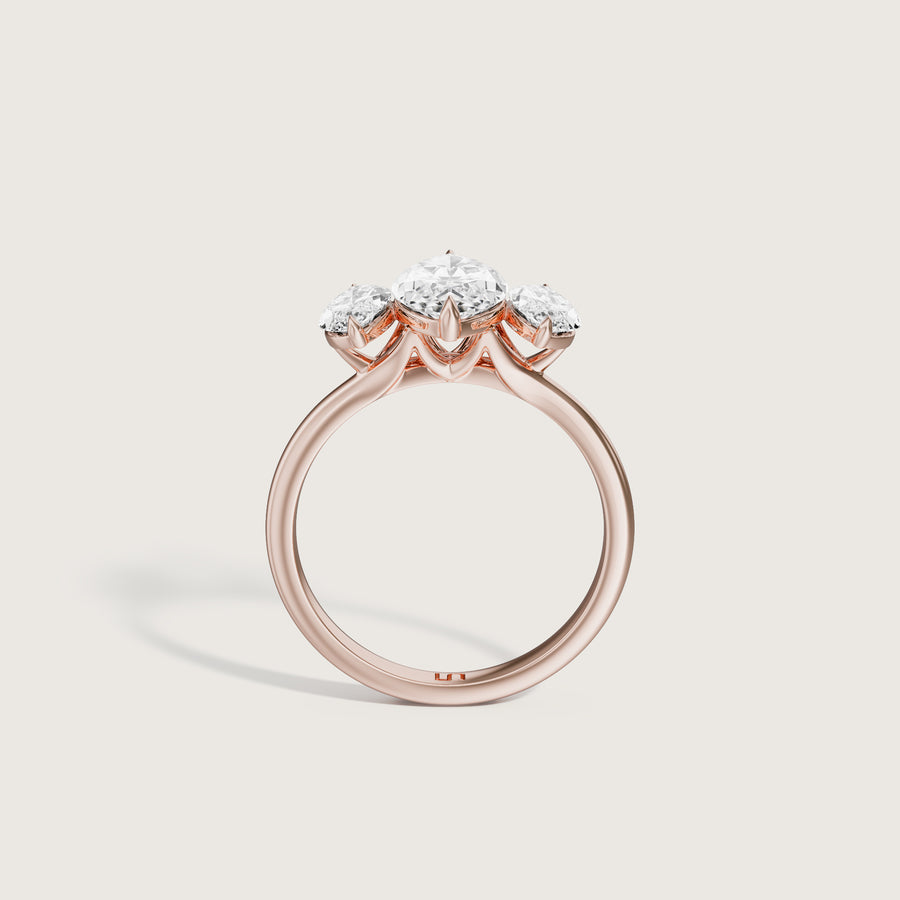 Ravello marquise three stone diamond engagement ring Lindelli rose gold 
