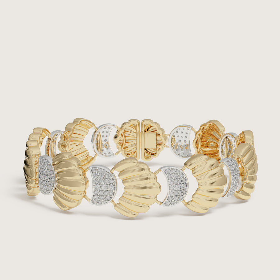 Yellow and white gold decorative bracelet with white diamonds 