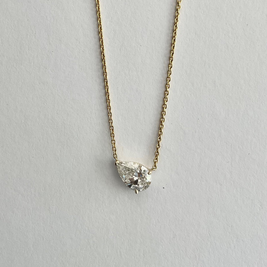 The One - 1 carat pear cut diamond pendant gold necklace